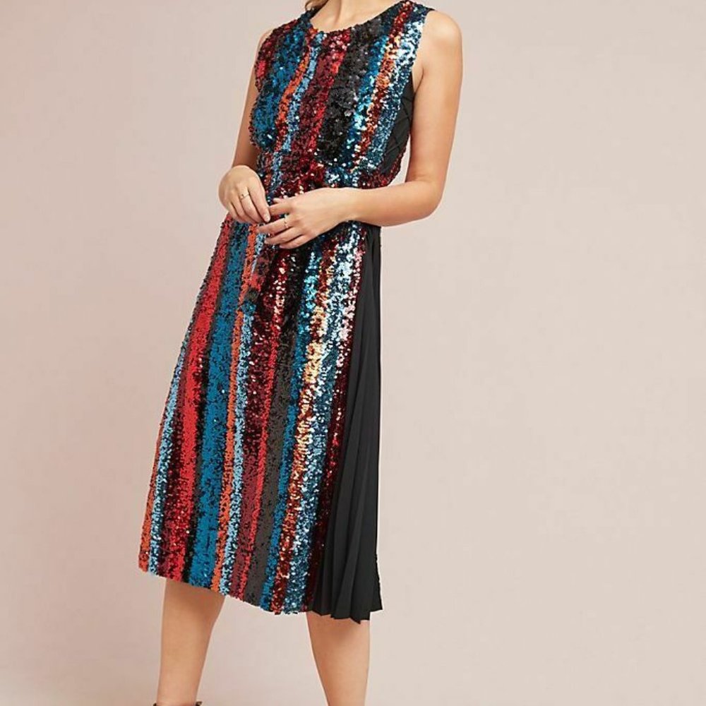 Anthropologie Multi-Color Sequin Stripe Midi Dress